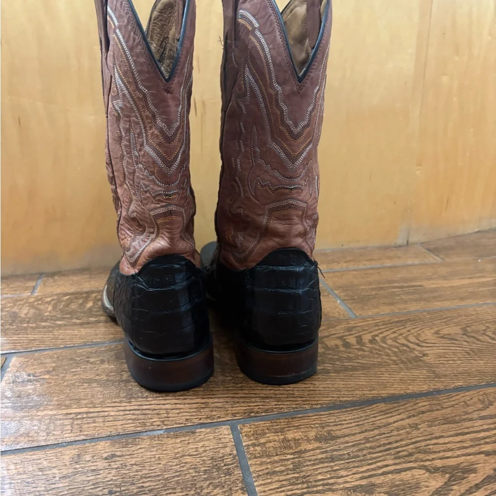Lucchese Black and Brown Crocodile Western Boots - Picture 3 of 12